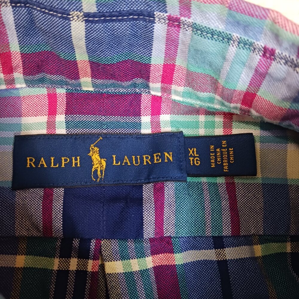 Polo Ralph Lauren Men's Navy Green Long Sleeve Slim Fit Plaid Shirt size XL - Picture 5 of 10